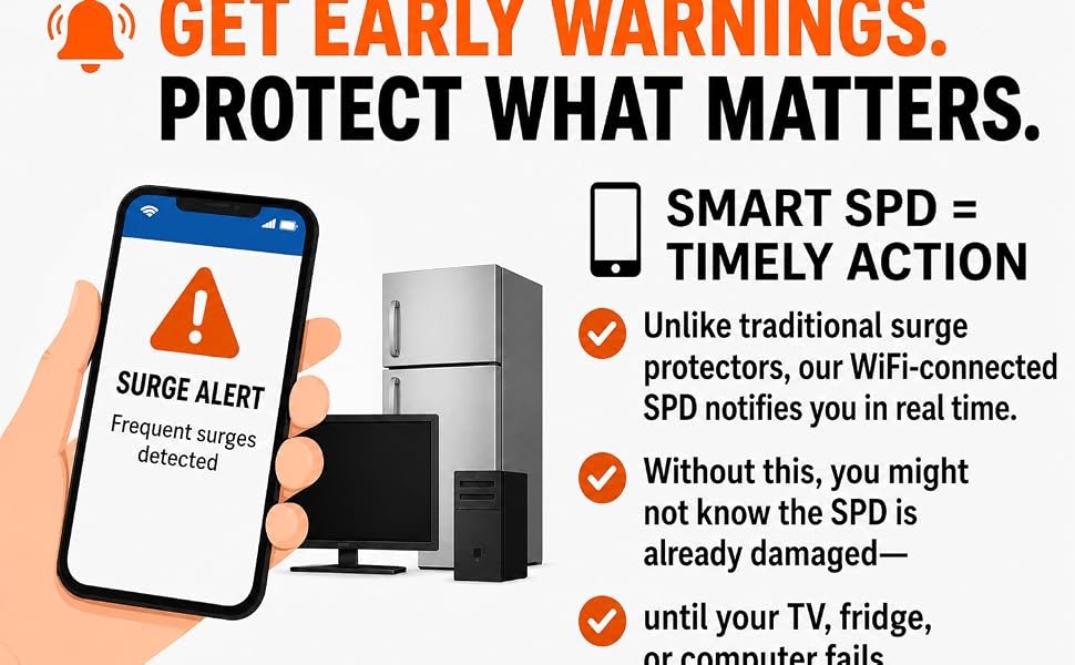 Smart surge protector early warning infographic